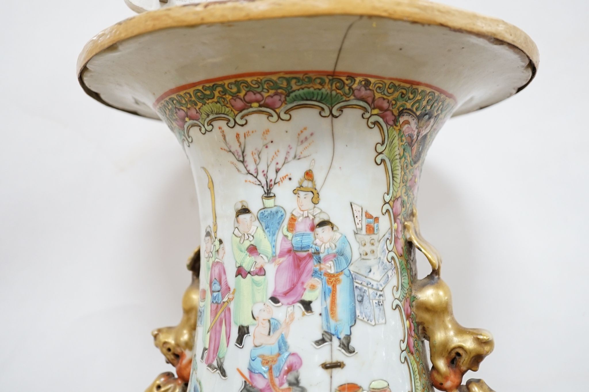 A large Canton famille rose lamp vase, 63cm